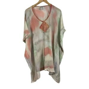 Sucesos Tunic Top Womens Large Hand Painted Art Blouse Boho Oversized Resort